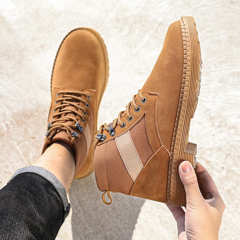 Ботинки мужские из флока Нескользящие на шнуровке повседневные винтажные в