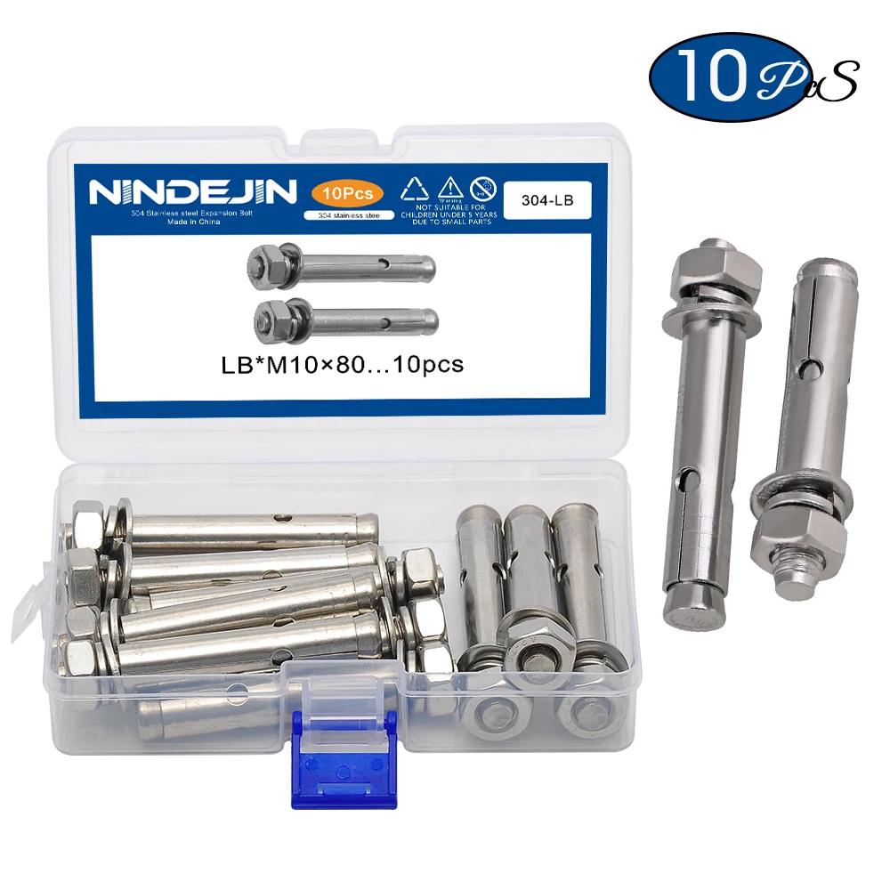 NINDEJIN M6/M8/M10 * 80 расширительный винт 304 болт из нержавеющей стали для украшения дома