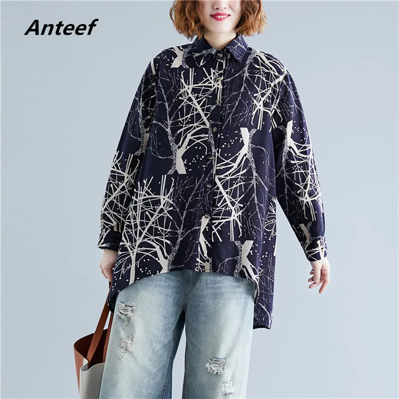 Длинный рукав хлопок осень Винтаж корейский стиль размера плюс Повседневная