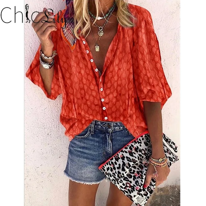 

Chiclily Bohemia Print Blouse Casual Autumn Tops Solid Color Women Long Sleeve Shirt