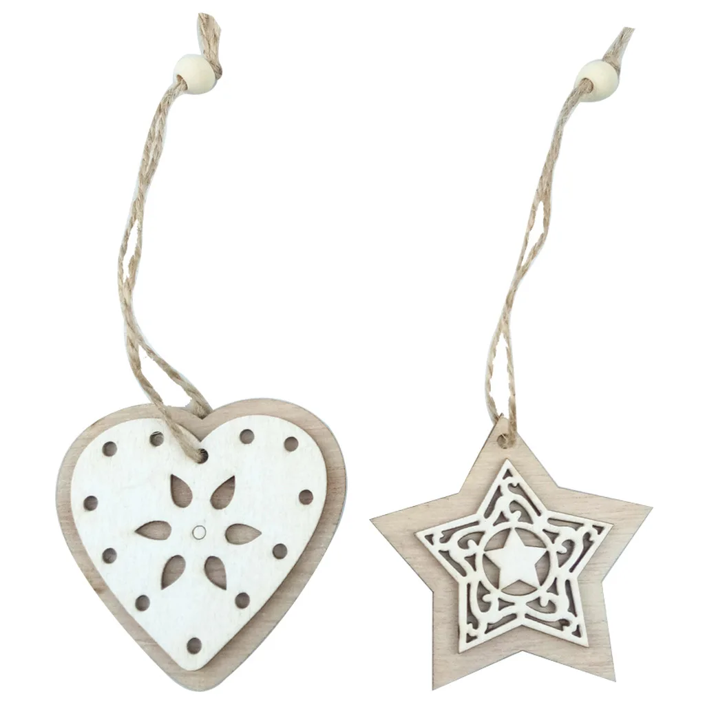 

2pcs 2020 New Christmas Decoration Creative Wooden Craftwork Christmas Hanging Ornaments Hollow Christmas Tree Pendant