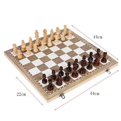 mode2 44x44cm Деревянный Шахматный набор, нарды, шашки, 3 в 1, шахматы для путешествий, деревянные шахматы и доски для детей, взрослых, три игры I1 - Цвет: mode2 44x44cm