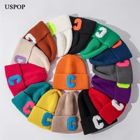 uspop new winter hats women thick c letter knitted hats female warm skullies beanies