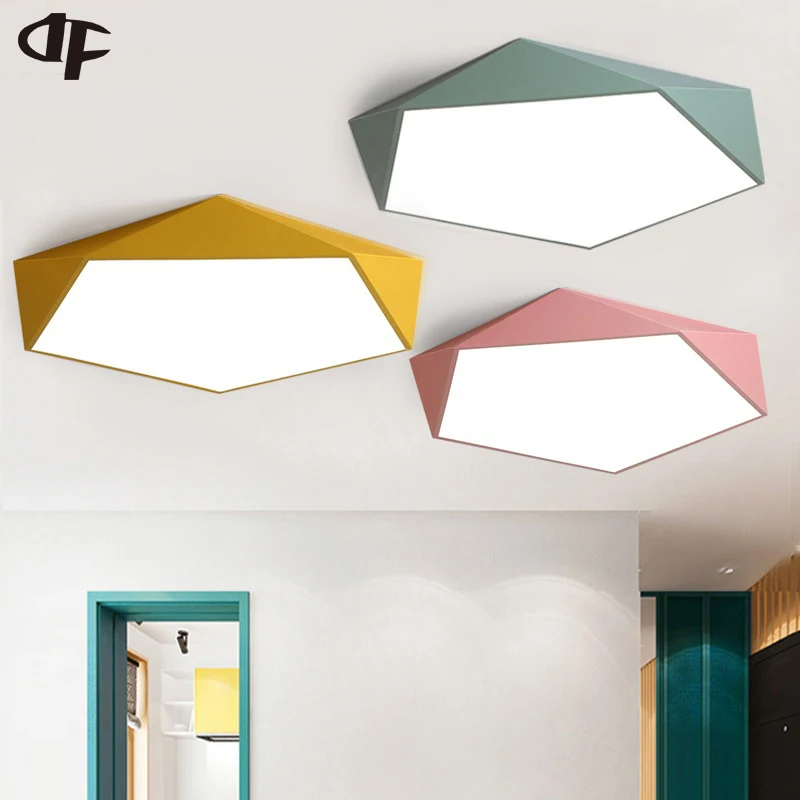 $24.48 Macaron color Nordic geometric polygon wrought iron led ceiling lights personality creative living room bedroom dining room lamp