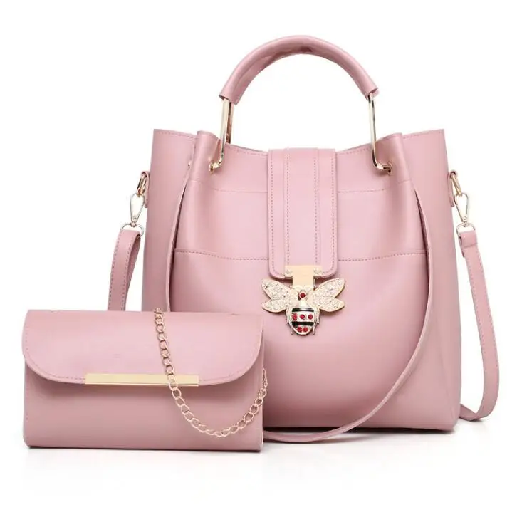 Pink ANNRMYRS Модные Бриллианты пчела 2 шт./компл. женские сумки большой емкости женская простая сумка через плечо композитные сумки новая сумка-мессенджер - Цвет: Pink