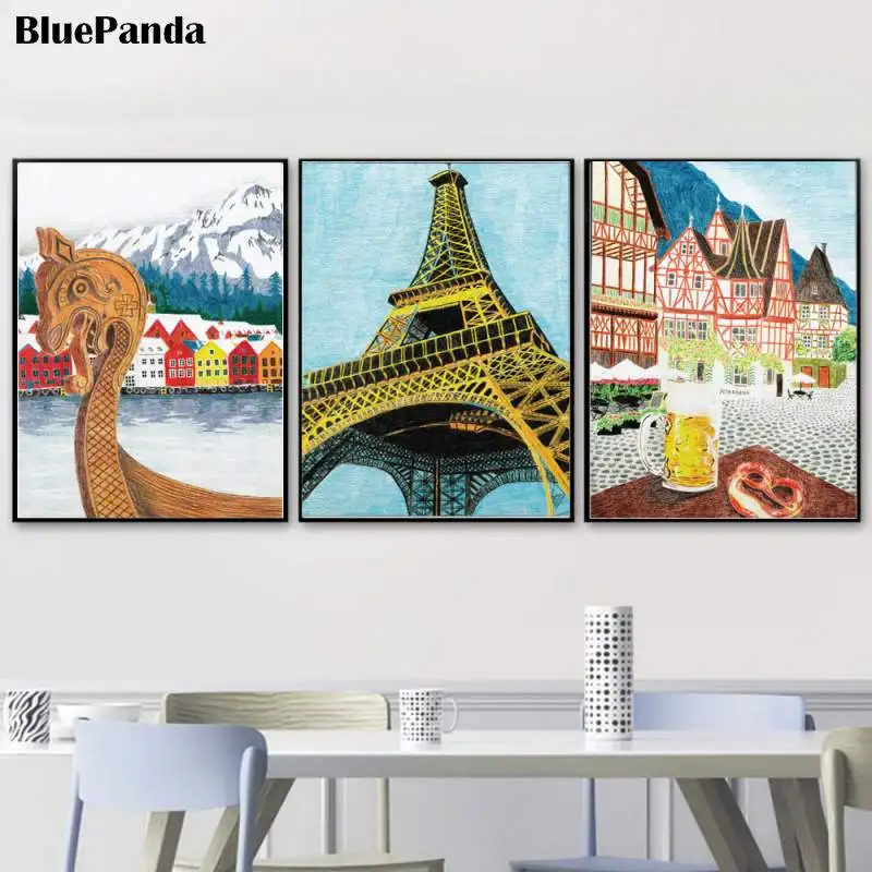 Печатные скандинавские плакаты Bergen Norway для иллюстрации декоративные настенные