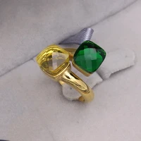 jsbao new arrivals double glass stone stainless steel gold fashion ring women yellow deep green color ring for women jewelry