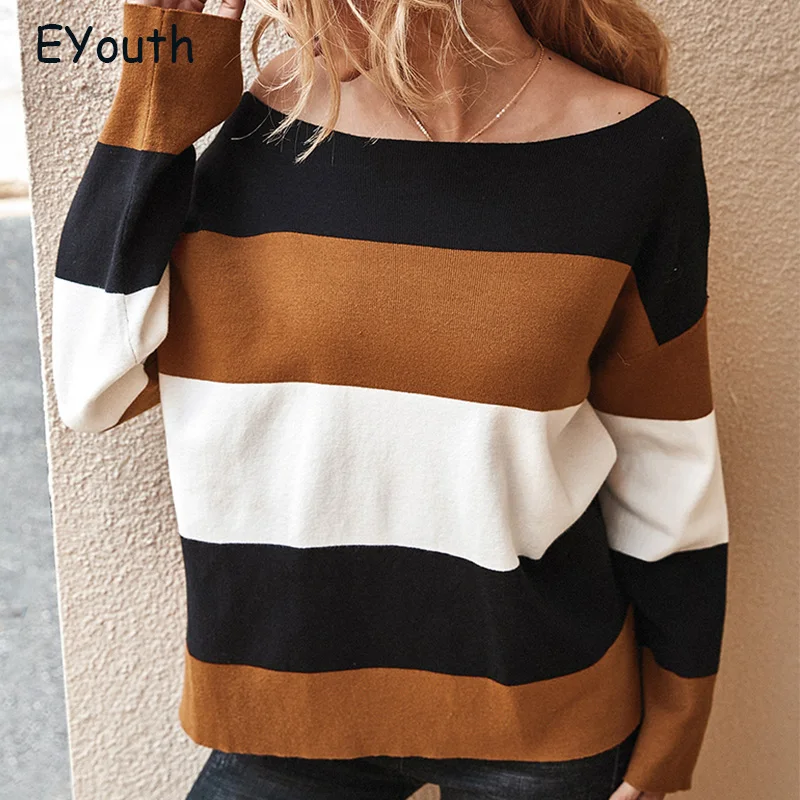 

Autumn Fashion Sweater Women Patchwork Long Sleeve Loose O-neck Pullover Sweater Casual Street Knitwear Sweaters Women Clothes