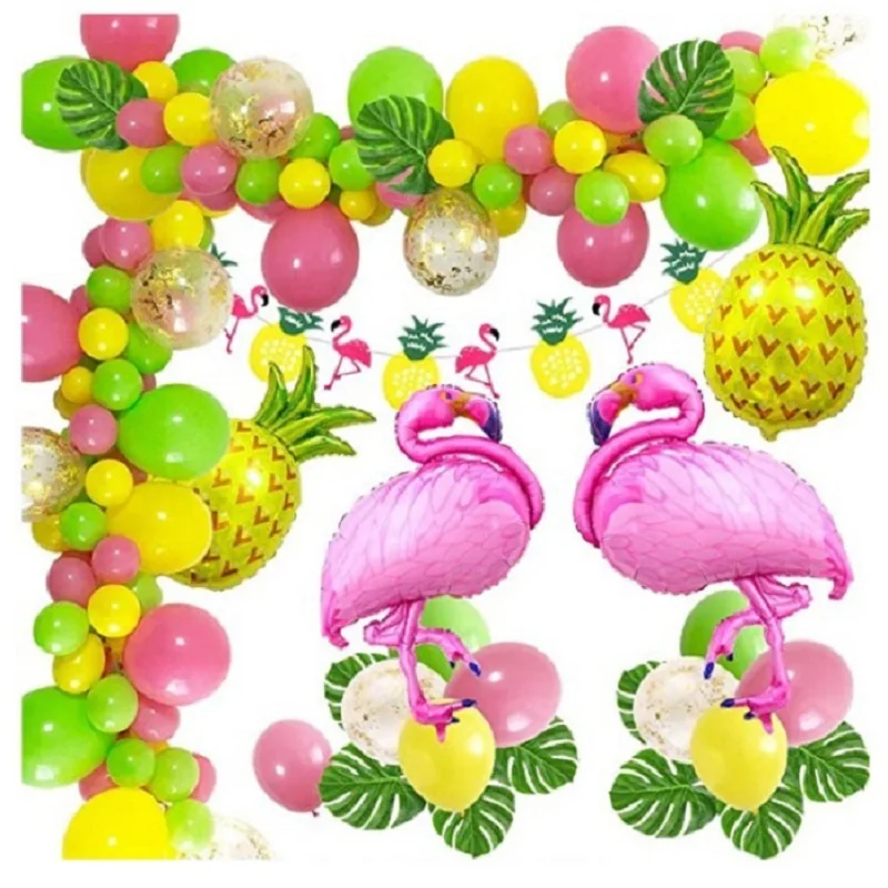 

43pcs/set Balloons Garland Arch Tropical Flamingo Theme Hawaiian Party Banner Palm Leaf Colorful Pineapple Flamingo Decoration