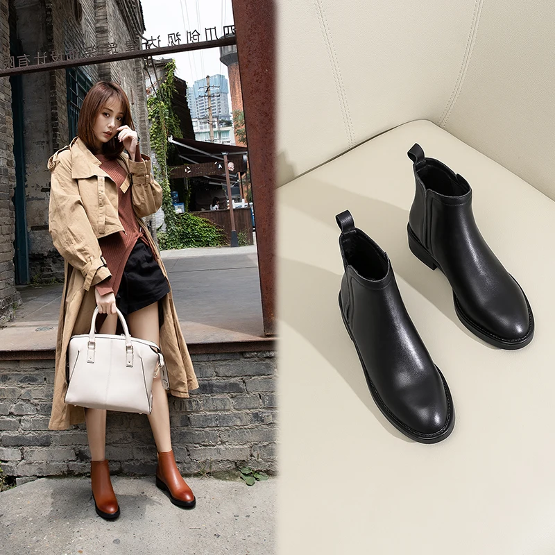 

2021 winter new European and American style high-end handmade custom simple and versatile short boots