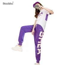 Womens Sportswear Sets Spring Summer Fashion Short-Sleeved Sports Leisure Sets Printed T-Shirt Haron Pants Outdoor Sport Suits