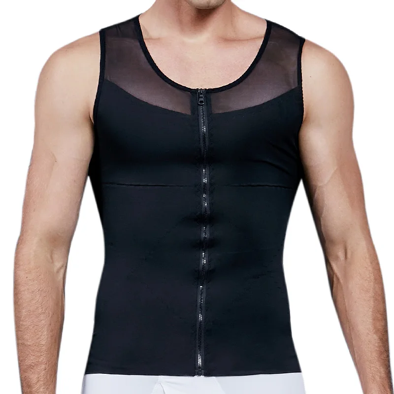 Mesh Black VASLANDA Мужская корректирующая грудь для похудения, компрессионная рубашка, Abs, нижнее белье для живота, гинекомастические мозоли, триммер для талии, тренировочный жилет - Цвет: Mesh Black