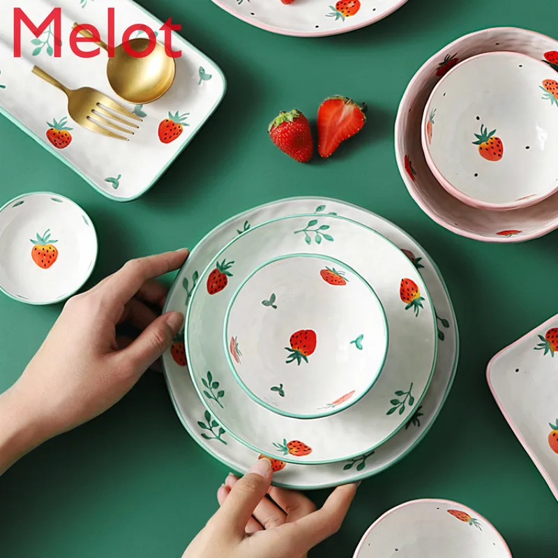 

Japanese Creative Tableware Cute Ceramic Plate Dish Set Student Girl Heart Home Salad Bowl Rice Bowl dessert bowl