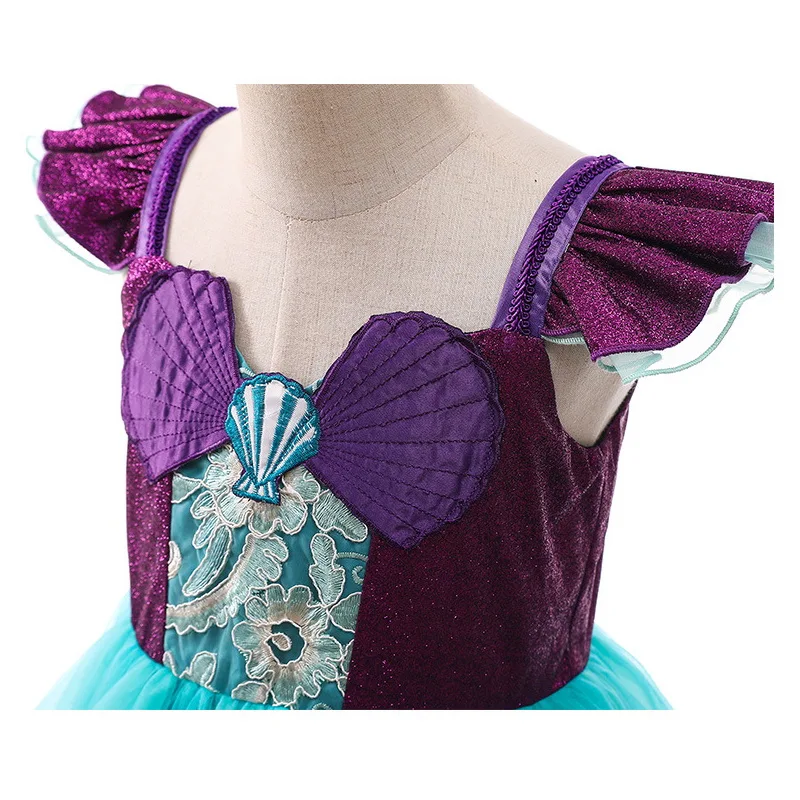 Костюм для косплея Русалочки девочек детская одежда с оборками на рукавах