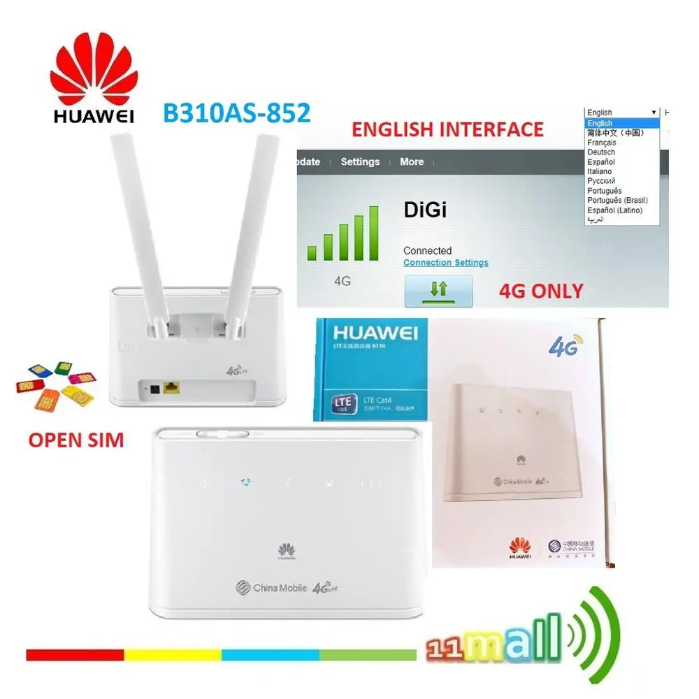 Разблокированный Huawei B310As 852 LTE FDD 900/1800/2600 МГц который не привязан к оператору