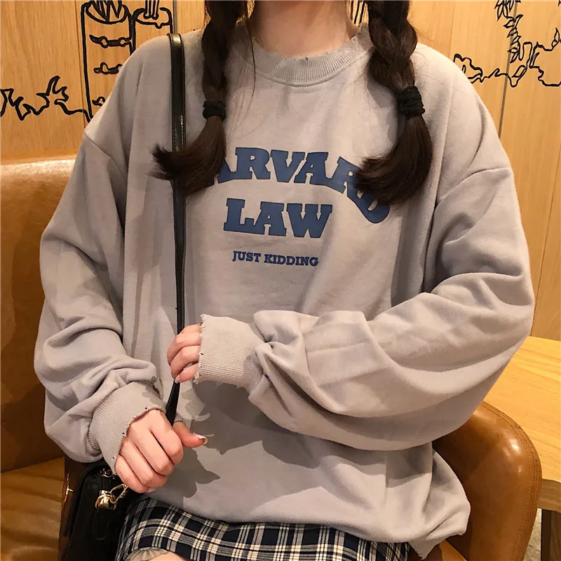 Серый Американский винтажный тонкий свитшот большого размера с принтом Гарварда