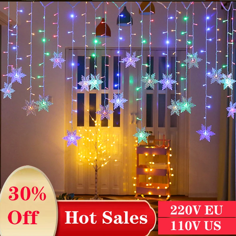 

3.2M New Christmas Curtain Snowflake Decoration LED String Lights 2020 Flashing Lighting Curtain Light Waterproof Outdoor Party