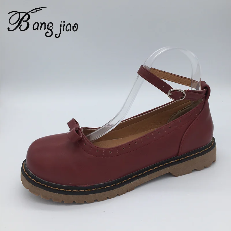 Женские балетки с круглым носком Туфли Мэри Джейн на плоской подошве ремешком и