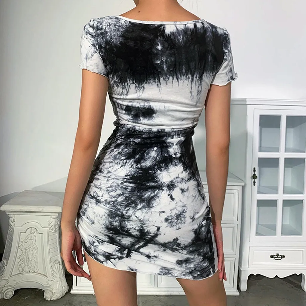 Модное мини-платье праздничное сексуальное облегающее платье с принтом в виде