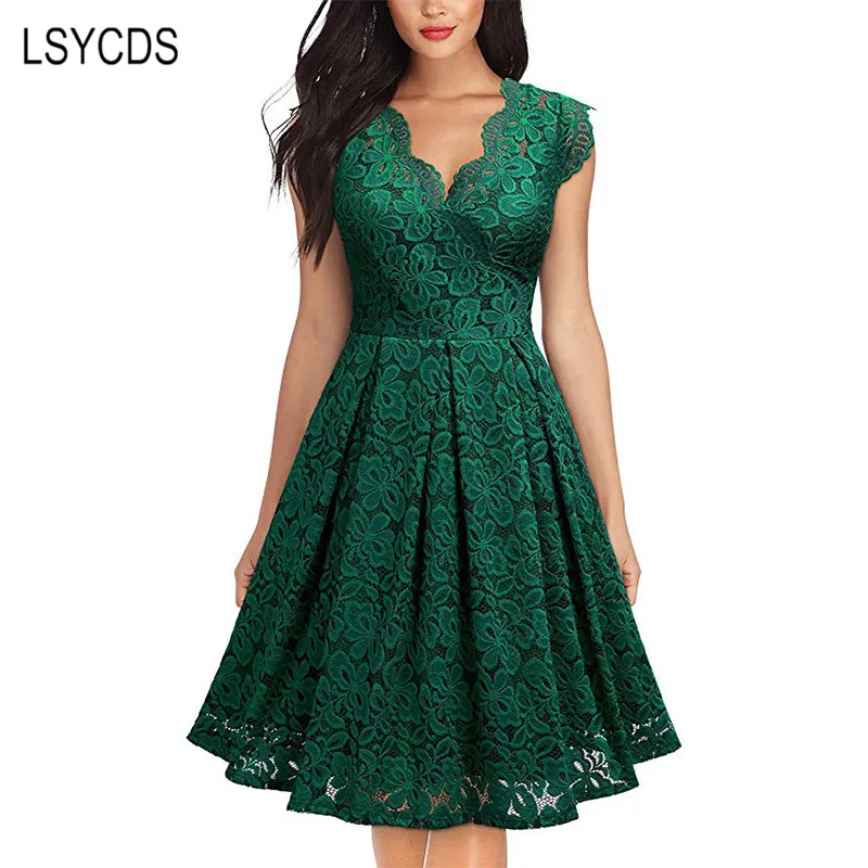 Женское винтажное платье LSYCDS элегантное кружевное без рукавов с v образным
