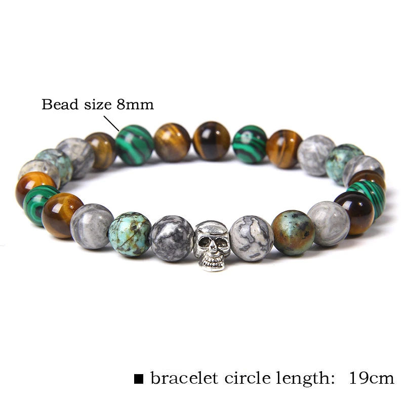 Модный браслет с черепом для мужчин и женщин натуральный камень тигровый глаз