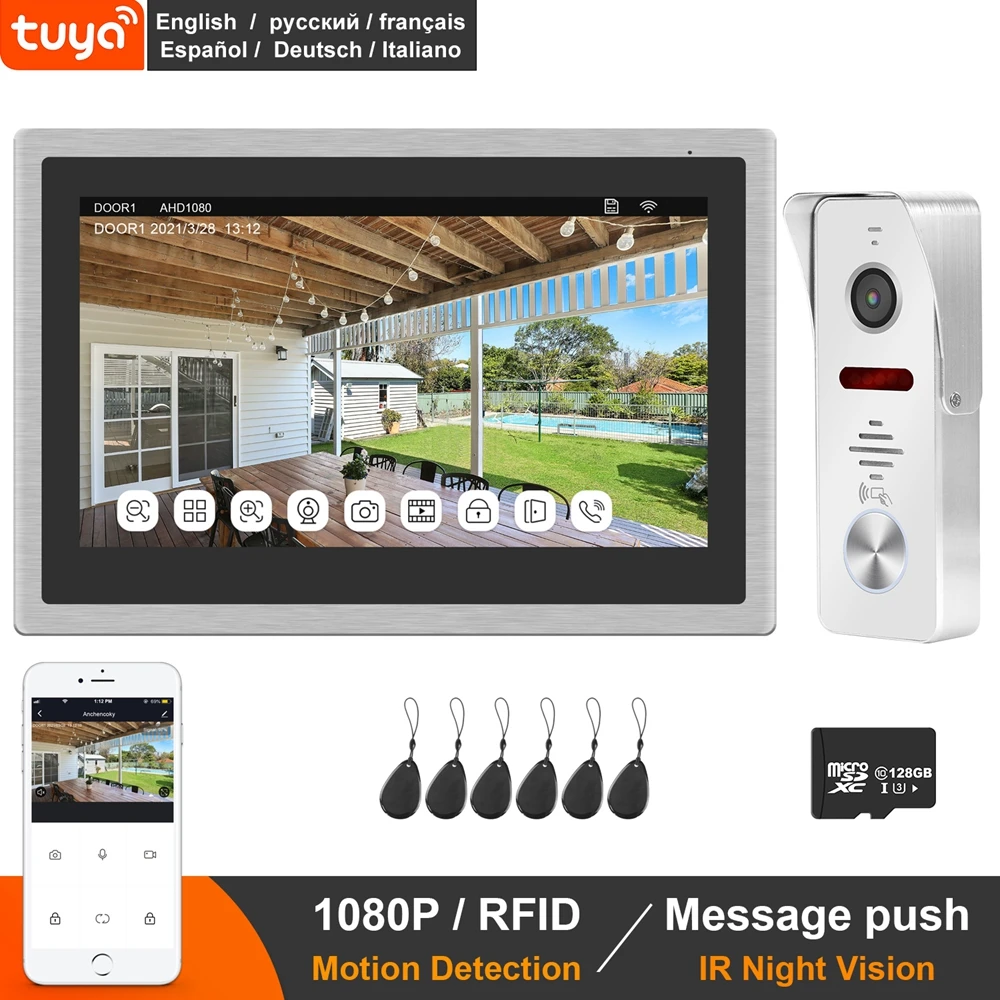 Беспроводной видеодомофон Wi Fi смартфон домофон для дома 10 дюймов сенсорный экран