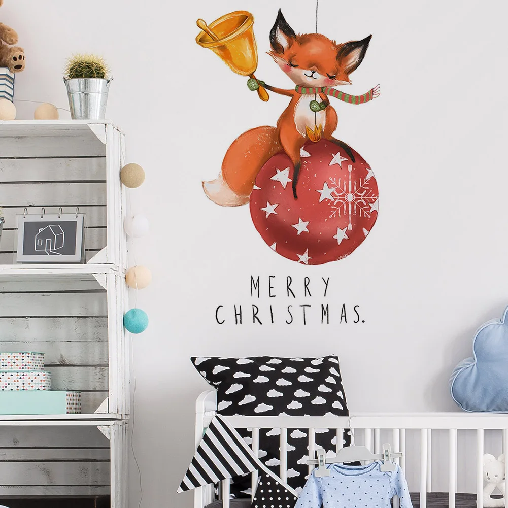 2021 рождественские настенные Стикеры наклейки на окна Новогоднее украшение лиса