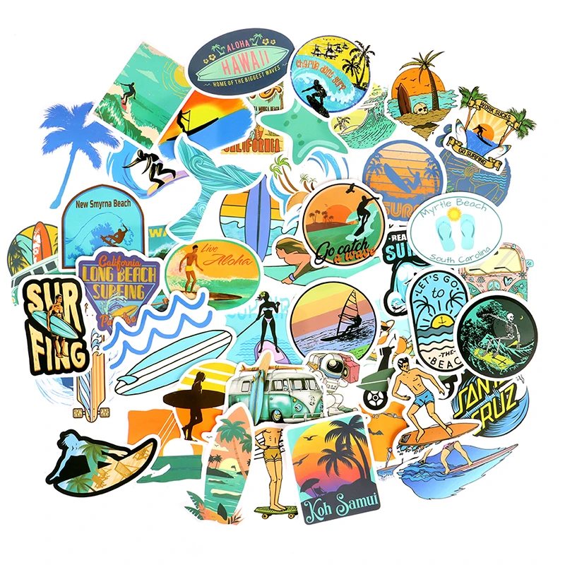 

50 шт. летние спортивные тропические пляжные водонепроницаемые наклейки для серфинга на открытом воздухе наклейки для серфинга Сделай Сам д...