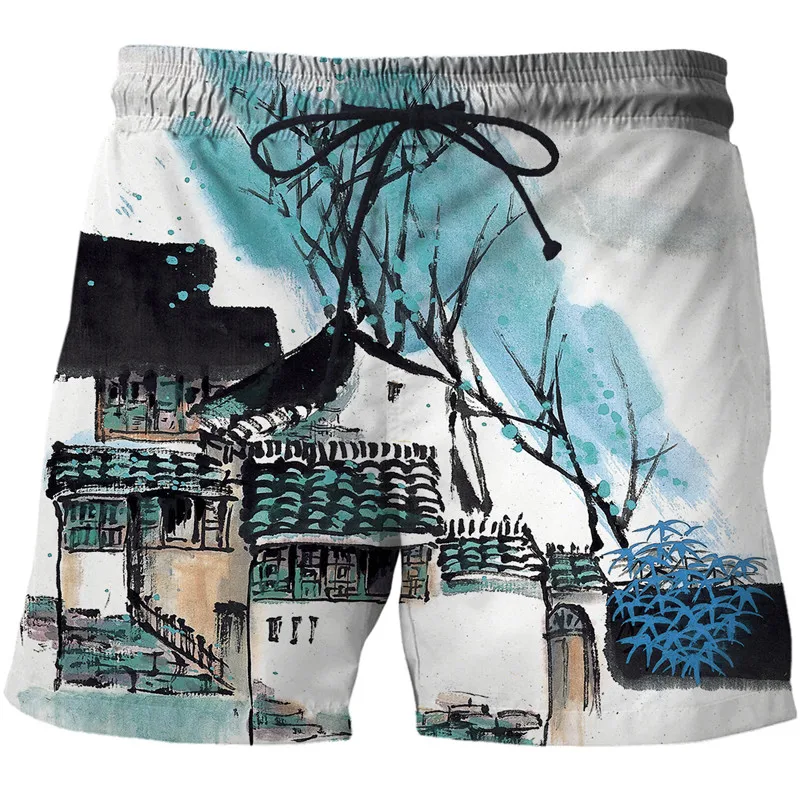 

New Products Men's Shorts Chinese Painting Series Casual Shorts 3d Printing Unisex Swimming Surfing Quick-drying Shorts Clothing