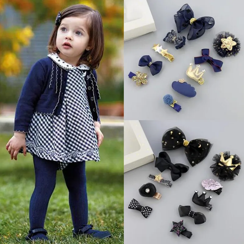 10 шт./компл. Детские аксессуары для волос девочек заколки с бантиком корона