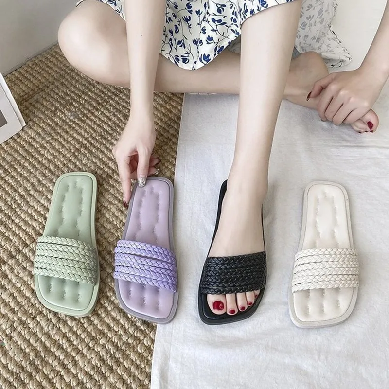 

Women's New 2021 Summer Fashion Braided Rope Sandals Open Toe Indoor Outdoor Slipper Flat Bottom Shoes