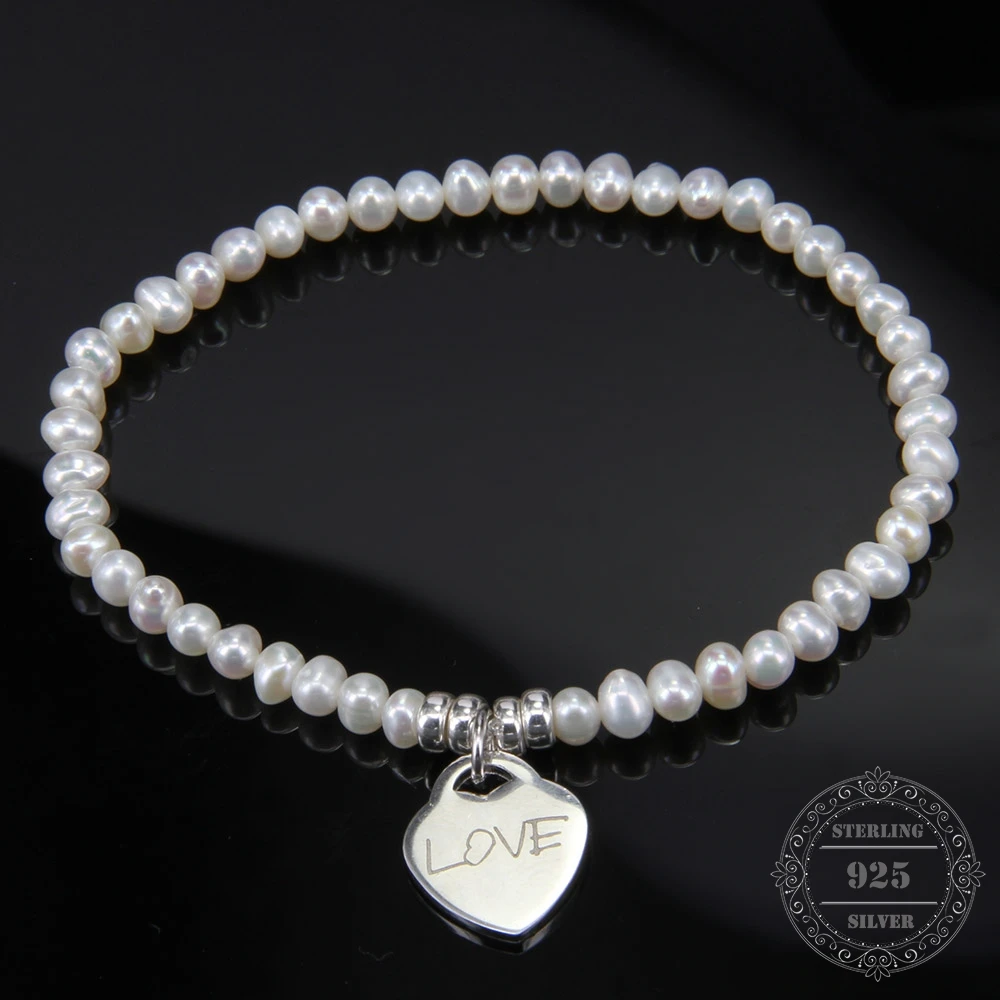 Браслет с пресноводным жемчугом HEMISTON 925 подвеской в виде сердца из стерлингового