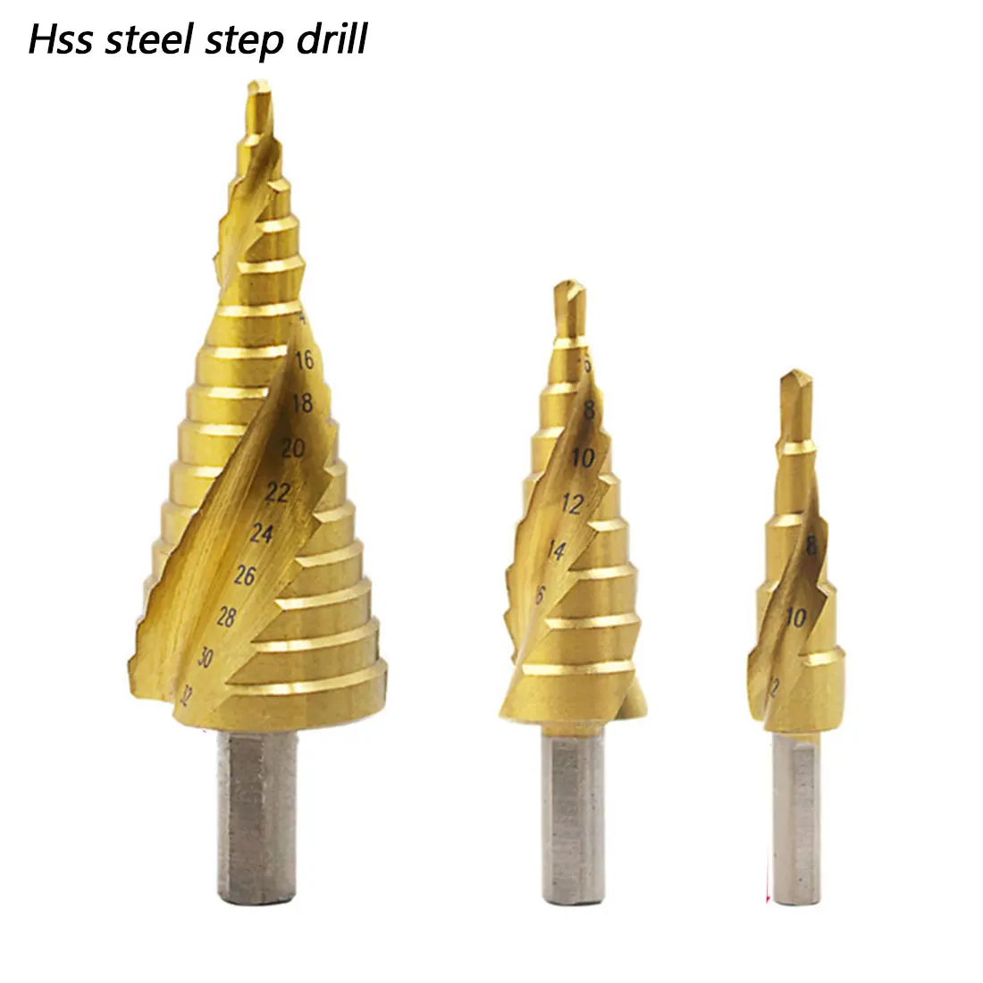 

3pc Hss Metric Taper Step Drill Bit Set 4 - 12/20 / 32mm Titanium Coated Metal Hex Bits