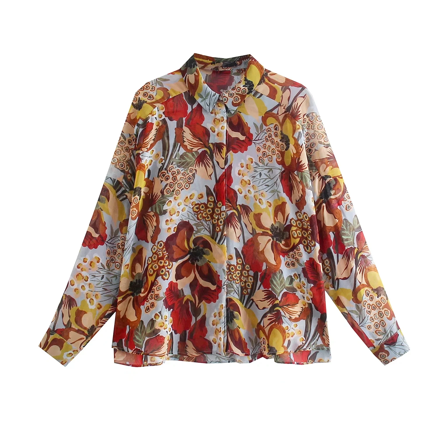 

Vintage Floral Print Basic Women Shirt Single Breasted Turn-down Collar LLong Sleeve Female Shirt Spring Autumn Female Tops
