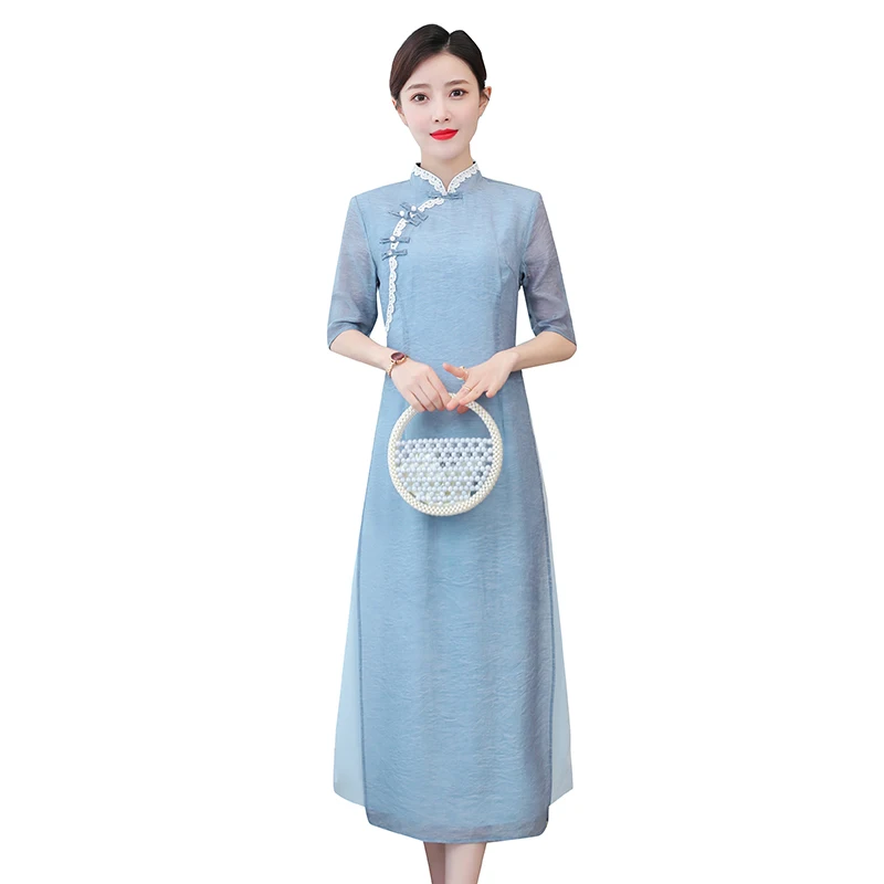 

COIGARSAM 4XL Plus Size Chinese Style Women dress New Vintage Dresses 8239
