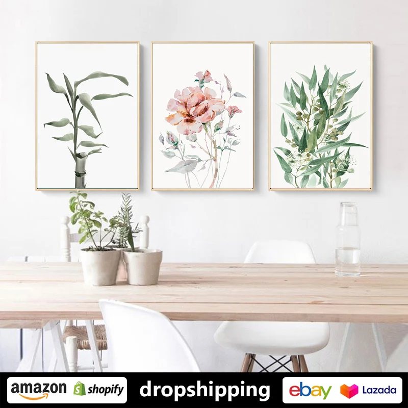 

ART ZONE Modern Flower Plant Abstract Ink prints Wall Art Canvas posters Artwork Decoration Living Room dining room bedroom