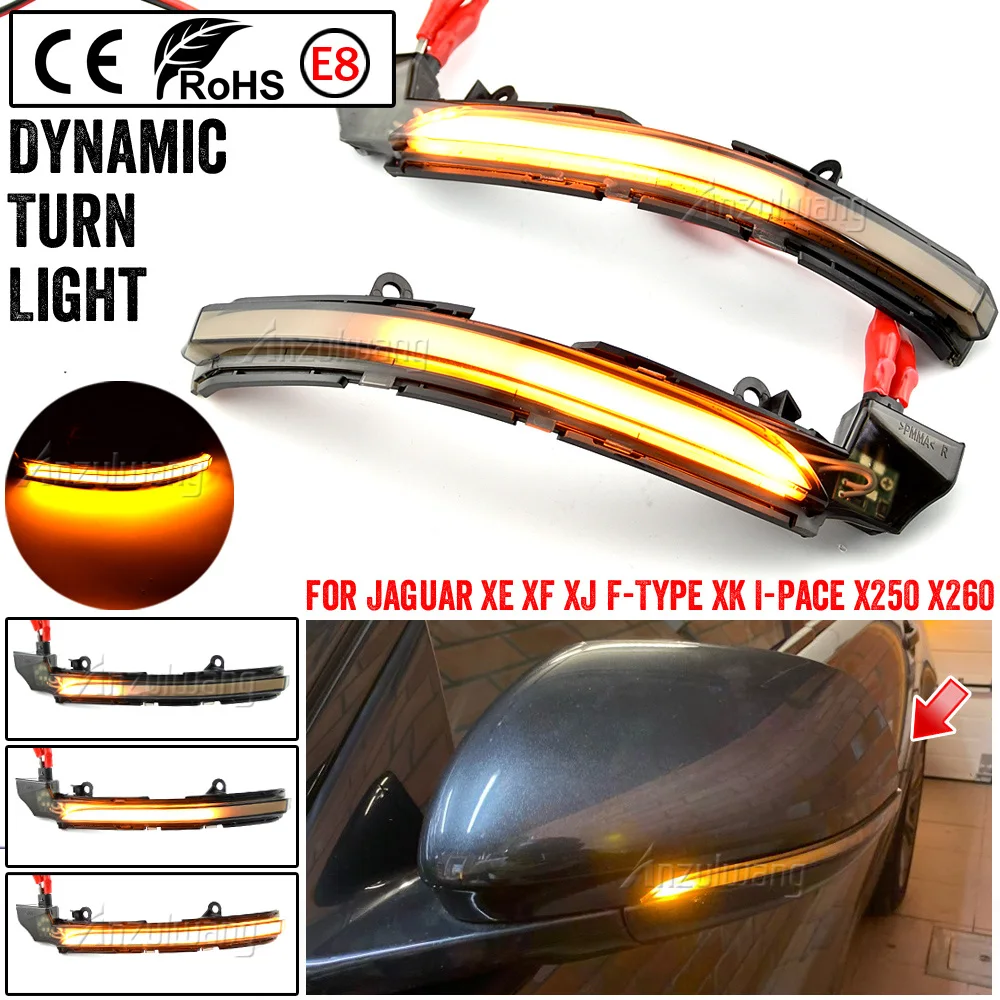 

2x Dynamic LED Turn Signal Light For Jaguar XE XF XJ F-TYPE XK XKR I-PACE X250 X260 Rearview Mirror Blinker Sequential Indicator