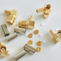 100x pcs rf connector sma male jack right angle 90 degree crimp for lmr195 rg58 rg142 rg223 rg400 cable plug brass gold plated