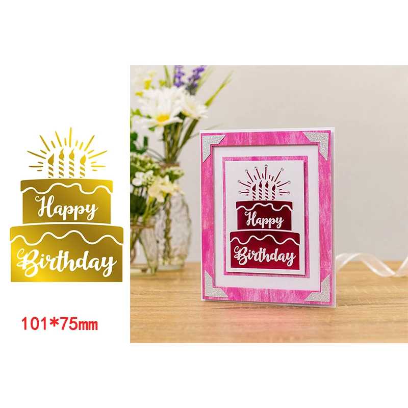 

Happy Birthday Cake Letters Words Hot Foil Plates for Scrapbooking Diy Paper Cards Crafts New 2020