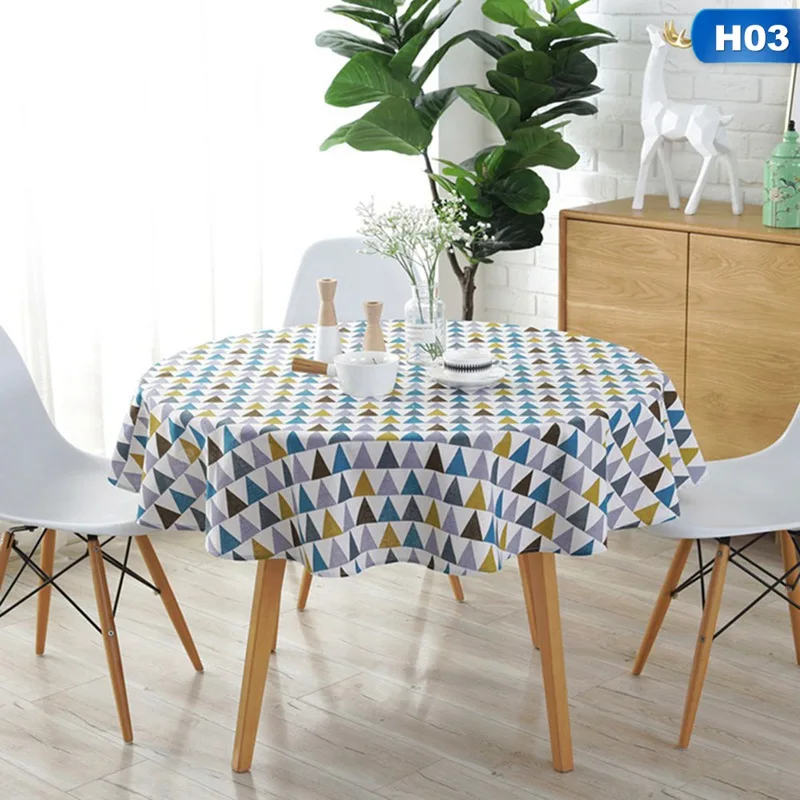 

Japanese Style Round Tablecloth Northern European-Style Fabric Cotton Linen Restaurant Tablecloth Plaid Home Kitchen Decoration