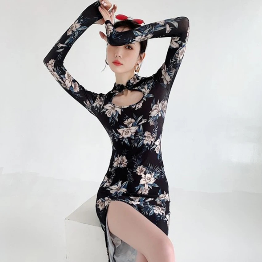 Платье в китайском стиле традиционное пикантное облегающее тонкое винтажное