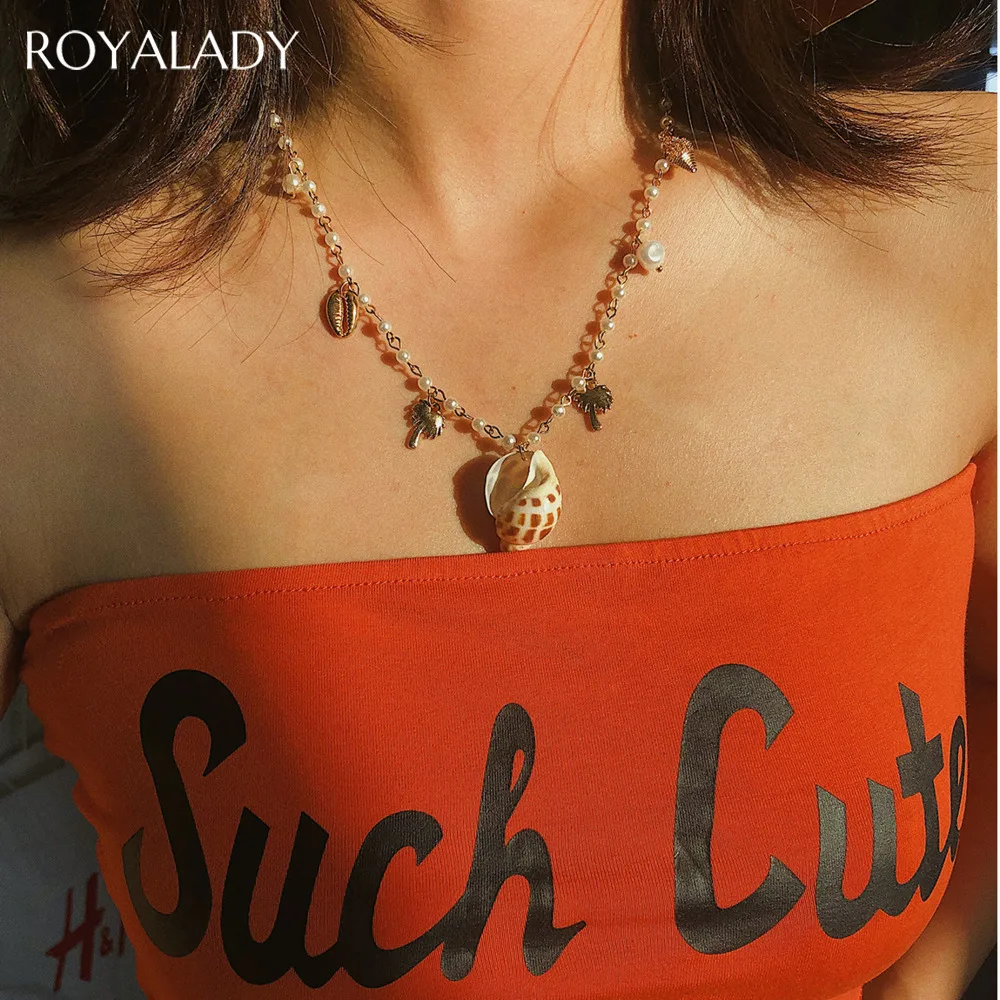 Бохо натуральный морской кулон ракушка ожерелье женские бусы из искусственного