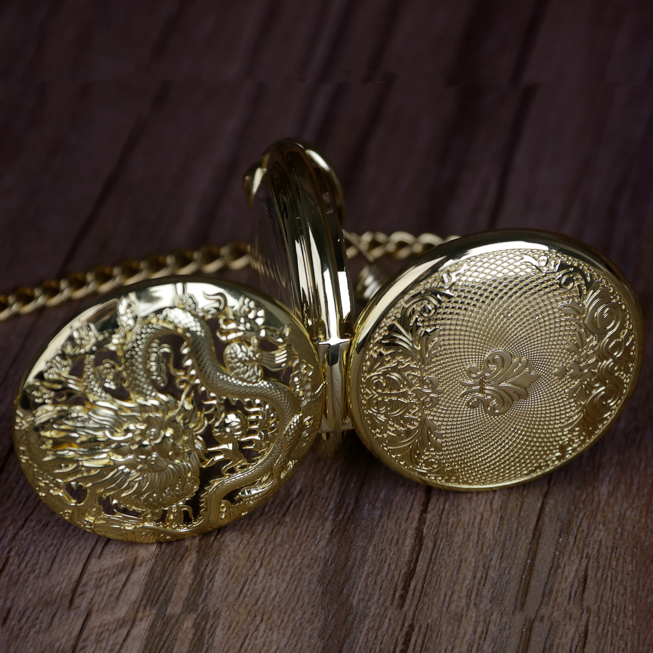 Luxury Gold Bullish Dragon Steampunk Mechanical Pocket Watch Retro Gentleman Necklace Pendant Fashion Accessories Clock