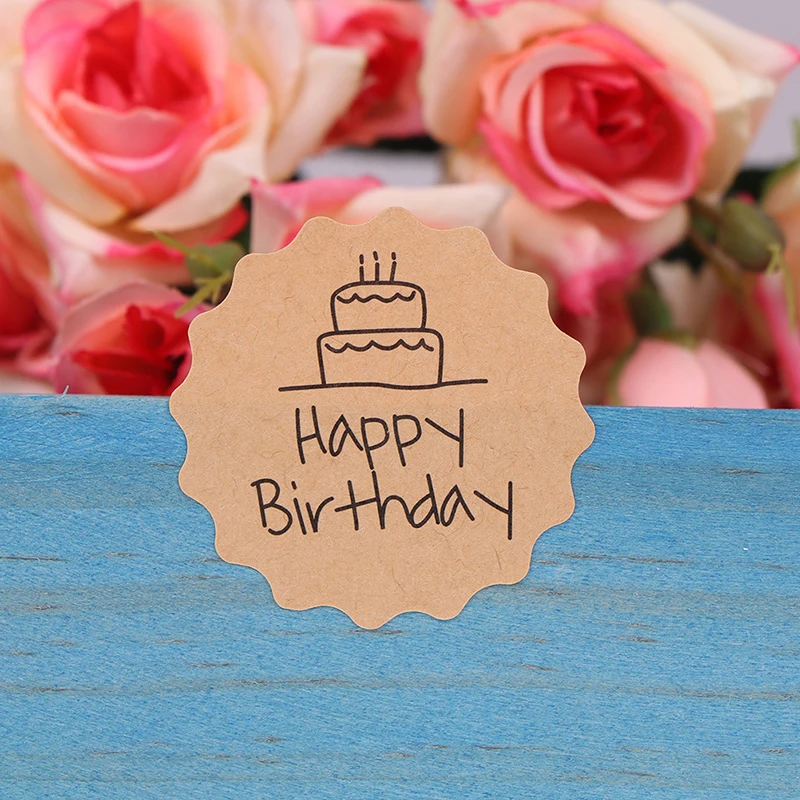 

120Pcs Handmade Circle Shape Happy Birthday Handmade Cake Packaging Sealing Label Kraft Sticker Baking DIY Gift Stickers