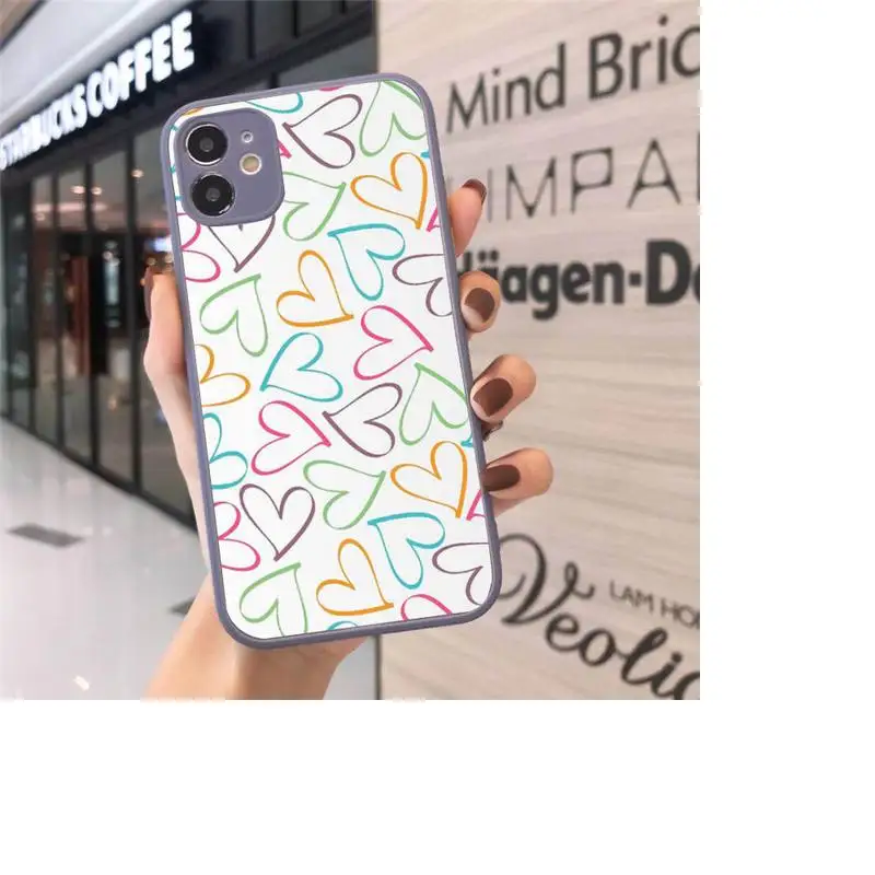 

love heart pattern color Phone Case Matte Transparent for iPhone 7 8 11 12 s mini pro X XS XR MAX Plus cover funda