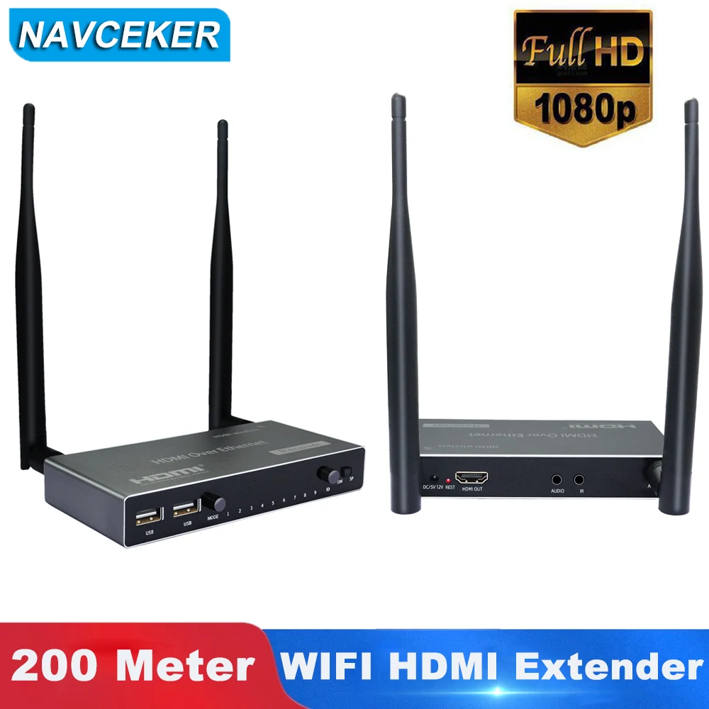 Transmissão de Vídeo sem Fio 200m sem Fio tx + rx com ir Hdmi Transmissor Receptor Wi-fi Antena Extensor Kit 2022 tv