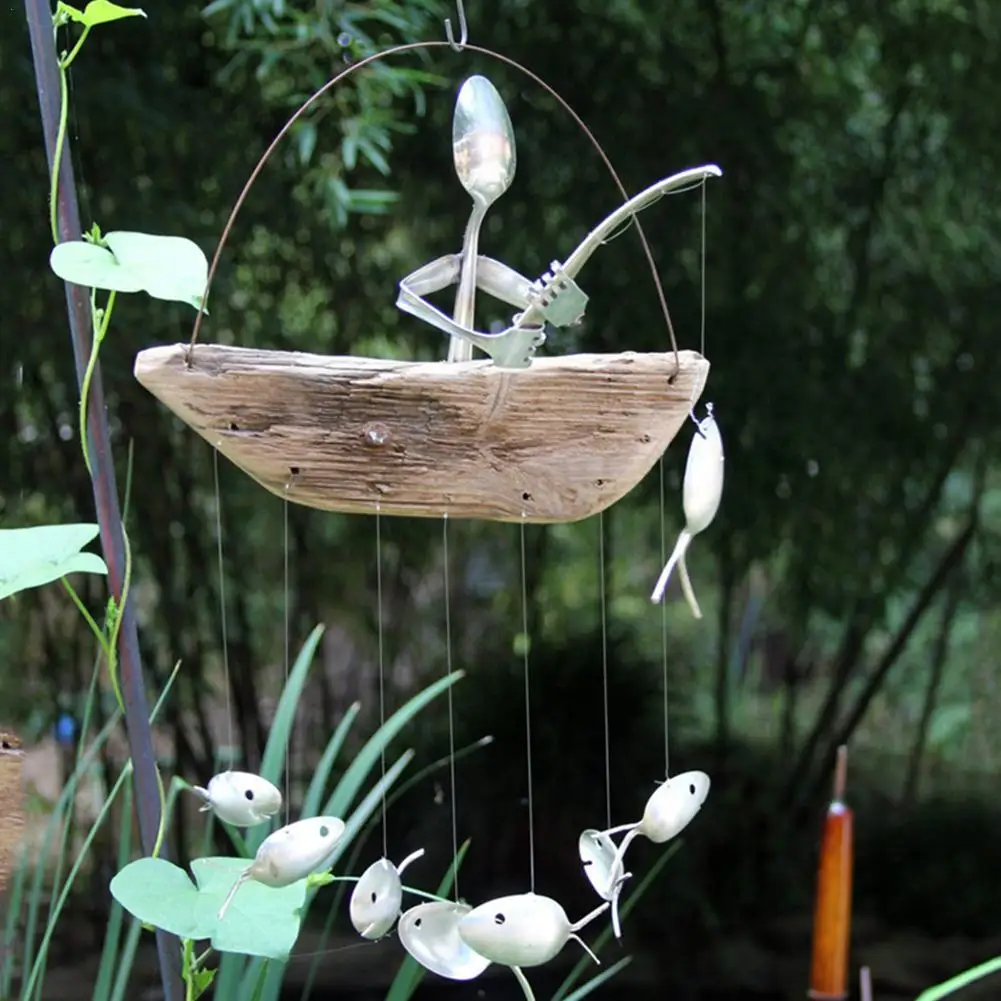 

Angler Wind Chime Bell Wooden Boat Fishing Man Pendant DIY Ornaments Garden Decor Hanging Window Wedding B6P2