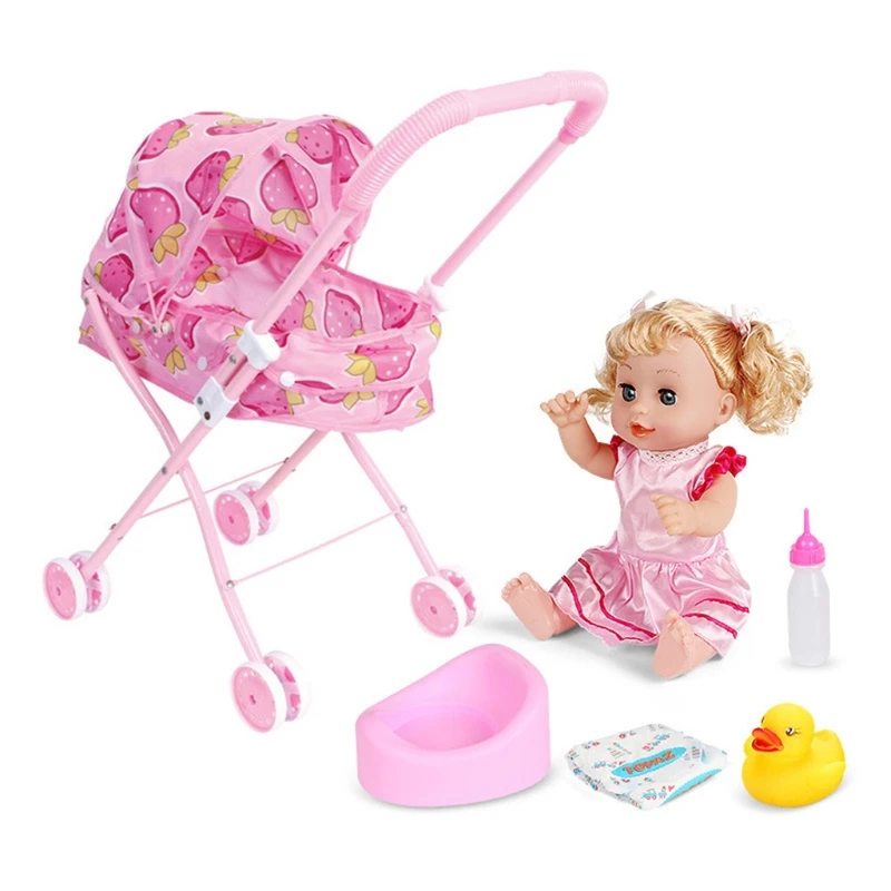 

Cute Baby Stroller Trolley Doll for Toddler Pretend Play Toy Pram Pushchair Christmas Xmas Birthday Gift