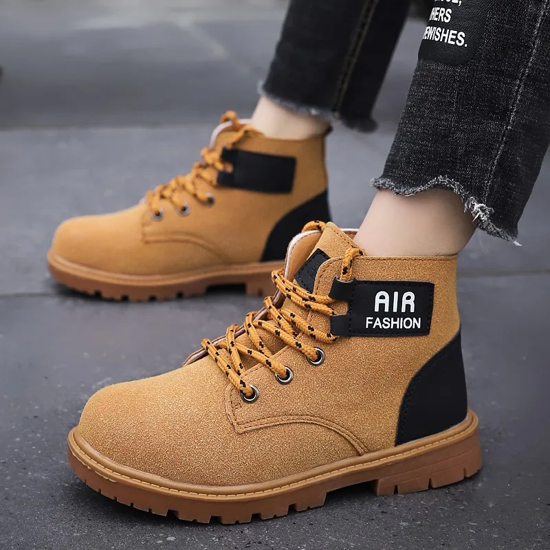 Детские ботинки-мартинсы для мальчиков и девочек теплые кожаные ботинки модные в