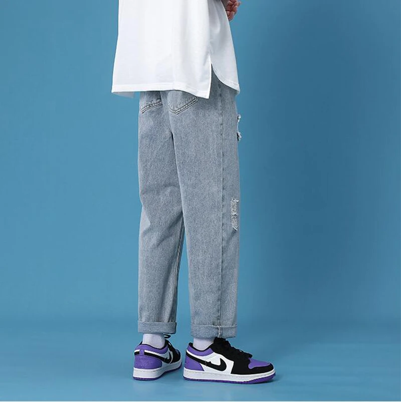 

Men's Holed Jeans Men's Fashion Brand Loose Summer Thin Fashion Straight Casual Pants
